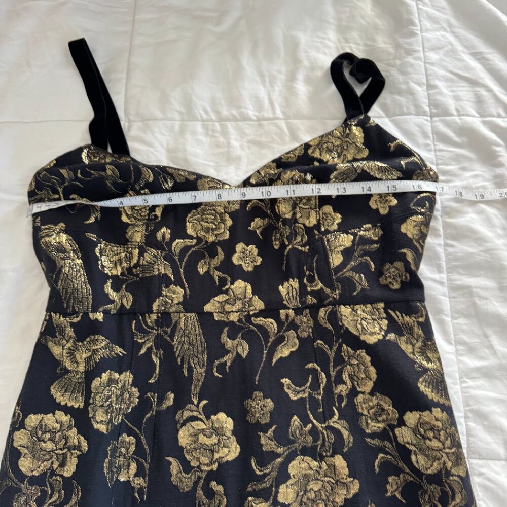 Anthropologie Maeve Black & Gold Floral Birds Jacquard Dress - Picture 15 of 16